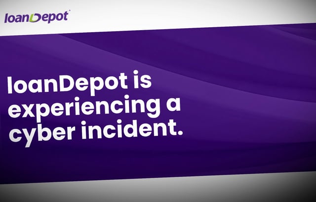 a screenshot of LoanDepot's cybersecurity incident page, in branded purple, which says: "loanDepot is experiencing a cyber incident."