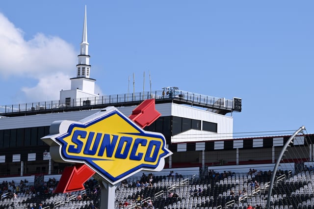 A general view of Sunoco signage and the grandstands during practice for the NASCAR Xfinity Series Pocono 225 at Pocono Raceway on July 21, 2023 in Long Pond, Pennsylvania.