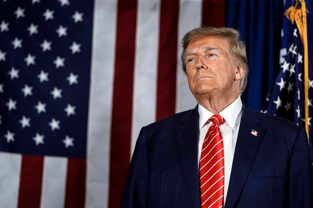 Republican presidential candidate former President Donald Trump listens at a campaign event in Laconia, N.H., on Jan. 22, 2024. 