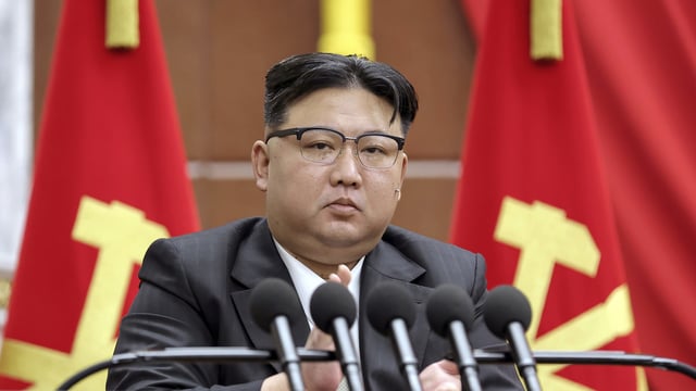 North Korean leader Kim Jong Un delivers a speech during a year-end plenary meeting of the ruling Workers’ Party, in Pyongyang, North Korea, held between Dec. 26, and Dec. 30, 2023 (Korean Central News Agency photo via AP Images).