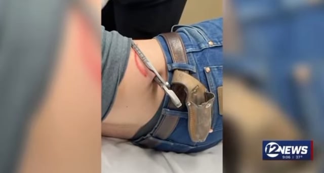 A Kansas teen had to flown to a medical center in Wichita after a slip and fall on some ice caused his pliers to impale his side.