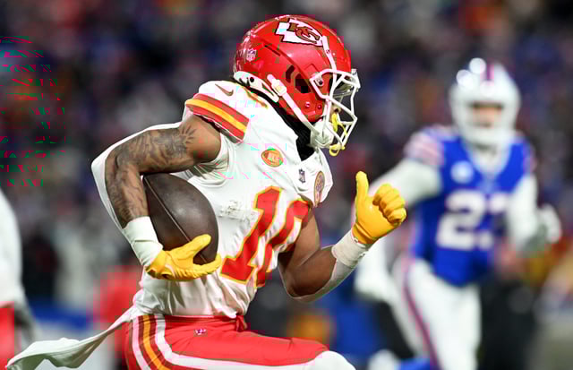 Isiah Pacheco rushed for 97 yards and a touchdown in the Chiefs' divisional playoff win over the Bills.