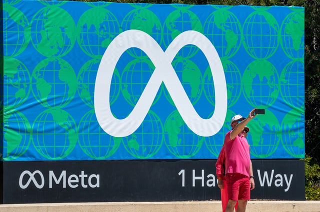 Signage outside Meta headquarters in Menlo Park, California, US, on Thursday, April 20, 2023.