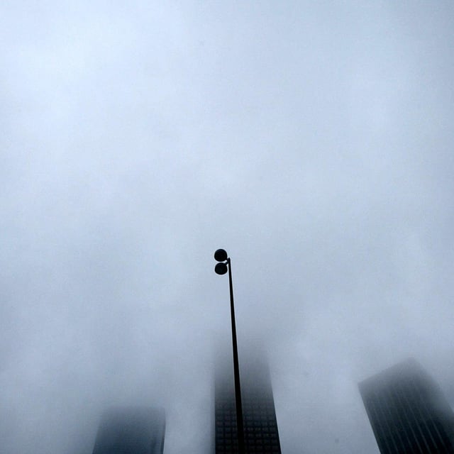 Dense fog covers downtown Los Angeles in January 2005. Dense fog advisories were issued for 28 states on Thursday morning as 100 million people were impacted.