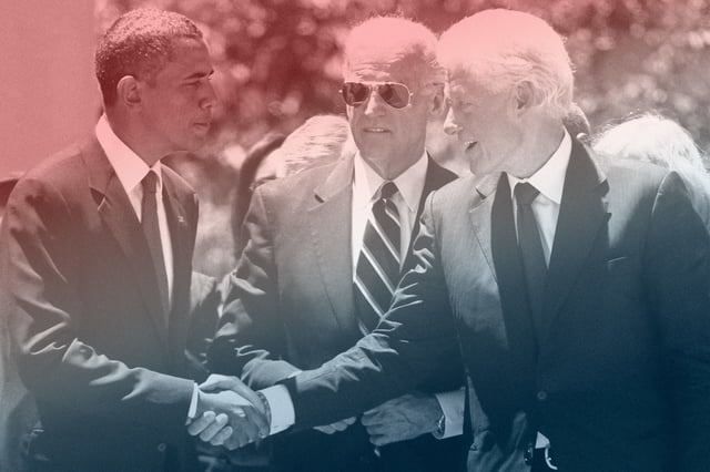 Former President Barack Obama, President Joe Biden, and former President Bill Clinton attend a memorial service for the late Sen. Robert C. Byrd at the Capitol in Charleston, W.Va., on July 2, 2010. 