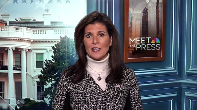 Republican presidential candidate 
 Nikki Haley appears on Meet The Press on Jan. 28, 2024.