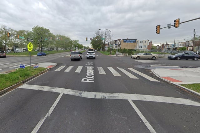 The intersection of Roosevelt Boulevard and 3rd Street in Philadelphia, where an escaped teen murder suspect was found Sunday, Jan. 28, 2024.