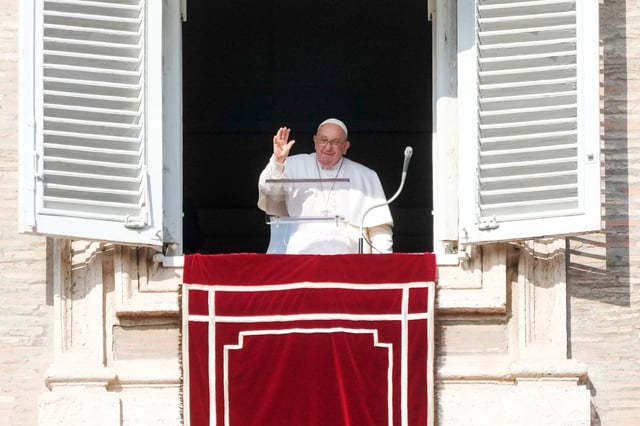 Pope Francis delivers the Angelus noon prayer in St. Peter's Square, at the Vatican, Sunday, Jan. 28, 2024. 