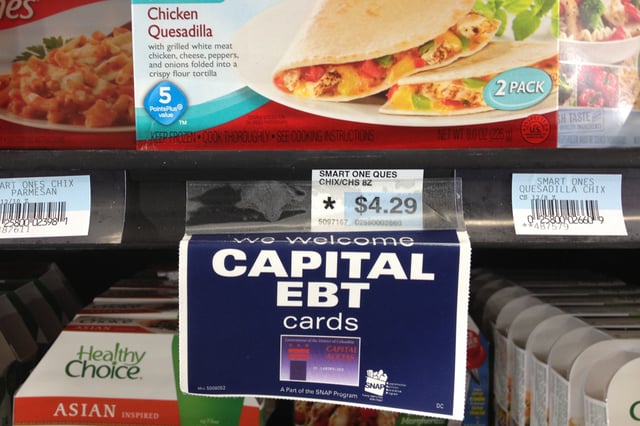 A convenience store in Washington D.C. displays signage for the Supplemental Nutrition Assistance Program, commonly known as food stamps. (Graeme Jennings/Examiner)