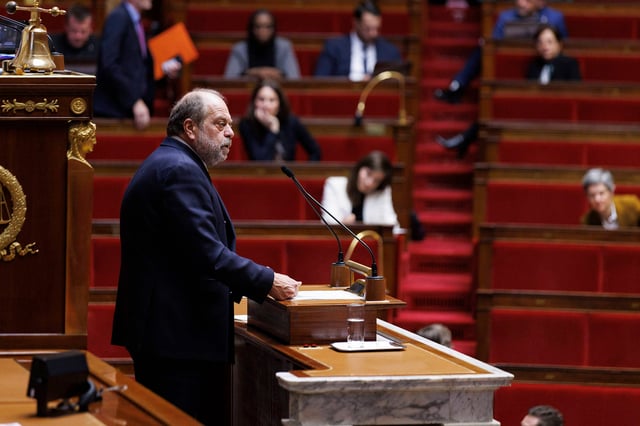 Eric Dupont Moretti, ministre de la justice. Debat a l Assemblee Nationale l'inscription autour de l inscription de l interruption volontaire de grossesse (IVG) dans la constitution. Le vote solennel aura lieu le 30 janvier. Philemon Henry / SIPA Debate at the French National Assembly on the inclusion of voluntary termination of pregnancy (IVG) in the constitution. The formal vote will take place on January 30. Philemon Henry / SIPA//HENRYPHILEMON_pj0381/Credit:Philemon Henry/SIPA/2401241809 (Sipa via AP Images)