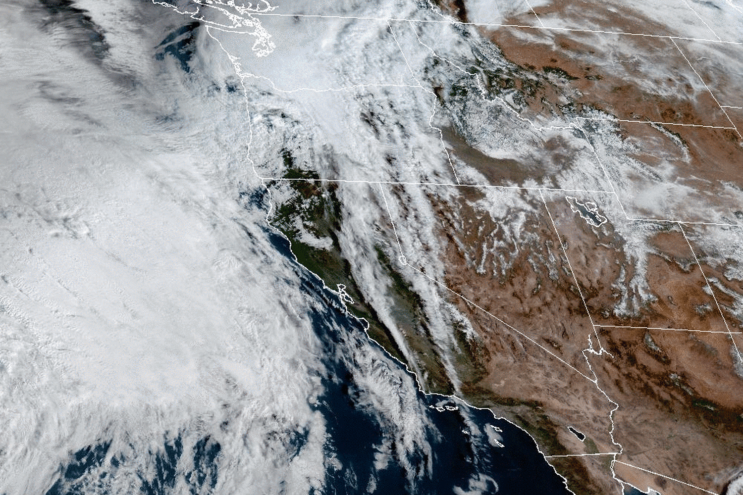 Satellite view of weather over Calif., on Jan 30, 2024.