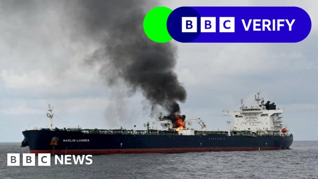 The Marlin Luanda ship on fire in the Gulf of Aden