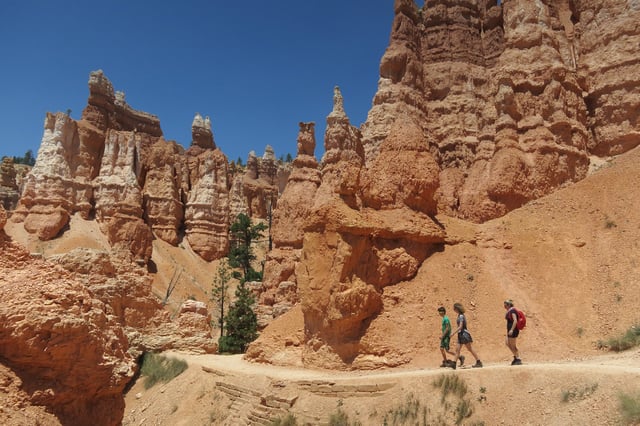 Visitors explore Bryce Canyon on July 17, 2014 in Utah. The state is known for its unique, moonscape-like geography.