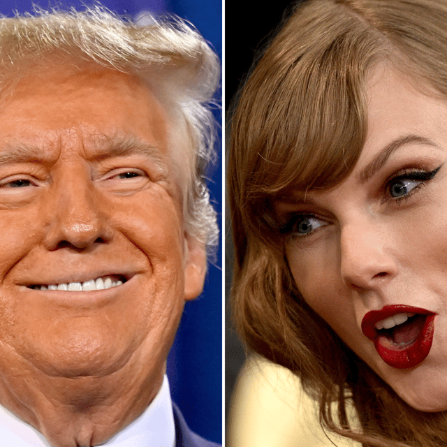 Donald Trump is pictured on January 27 in Las Vegas, while Taylor Swift attends Sunday night's Grammy Awards.. A video viewed over a million times in less than a day shows Swift holding a pro-Trump flag at the Grammys.