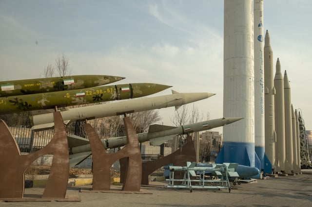 Iranian missiles exhibited in a park in Tehran. (Majid Saeedi/Getty Images)