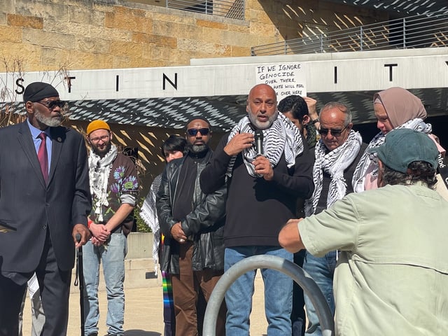 Nizar Doar, father of the 23-year-old Palestinian American stabbed in Austin on Sunday, calls for Texas leaders to support a ceasefire in the Gaza Strip at a press conference Tuesday.