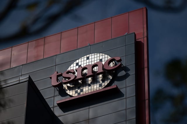 The Taiwan Semiconductor Manufacturing Co. logo atop a building at the Hsinchu Science Park in Hsinchu, Taiwan.