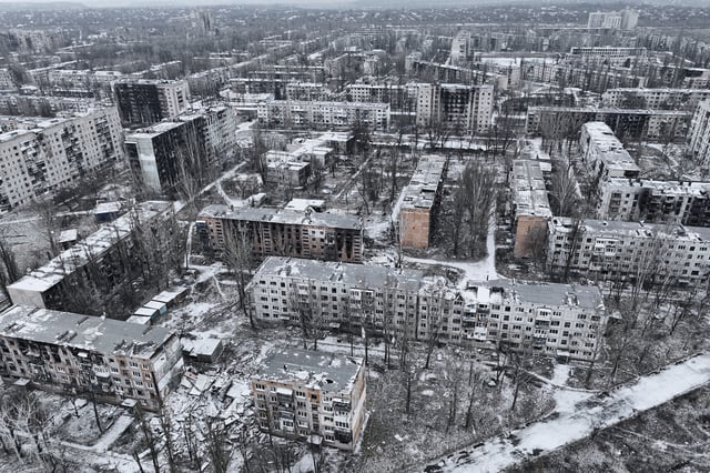 Birds eye view of Avdiivka December 2023