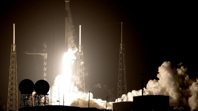 A SpaceX Falcon 9 rocket on NASA’s Plankton, Aerosol Cloud Ocean Ecosystem (PACE) mission lifts off from Space Launch Complex 40 at the Cape Canaveral Air Force Station in Cape Canaveral, Fla., Thursday, Feb. 8, 2024. The spacecraft is equipped with instruments to assess the health of the oceans by measuring the distribution of phytoplankton, tiny plants and algae.