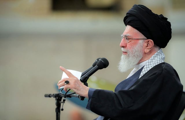 Iran's Supreme Leader Ayatollah Ali Khamenei speaks during a meeting with members of the Air Force in Tehran, Iran February 5, 2024.