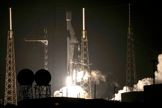 A SpaceX Falcon 9 rocket on NASA's Plankton, Aerosol Cloud Ocean Ecosystem (PACE) mission lifts off from Space Launch Complex 40 at the Cape Canaveral Air Force Station in Cape Canaveral, Fla., on Feb. 8, 2024. 