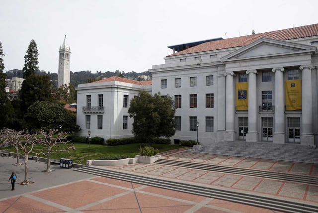 Sproul Plaza at UC Berkeley pictured in 2018. On Friday night, an individual shot several rounds into the air on lower Sproul Plaza, sending students under lock down, according to the university.