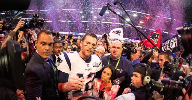 Tom Brady celebrates a Super Bowl victory over the LA Rams