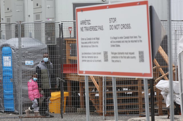 Migrants at the Roxham Road border crossing