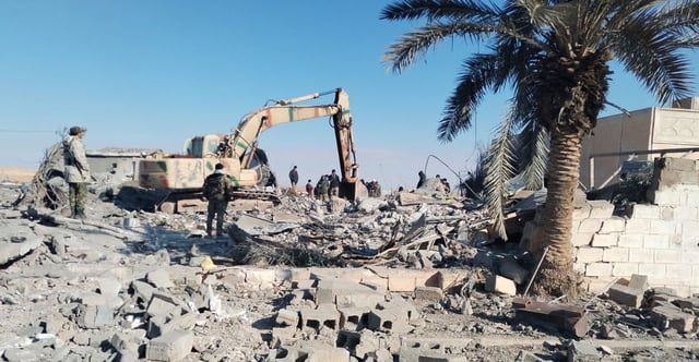 A view of destruction after U.S. warplanes carried out an airstrike on the headquarters of Hashd al-Shaabi in Al-Qa'im city of Anbar, Iraq, on Feb. 3, 2024. (Photo: Hashd al-Shaabi Media Office / Handout/Anadolu via Getty Images)