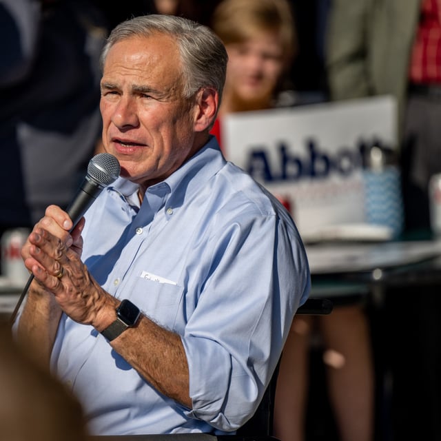 Texas Governor Greg Abbott speaks during a 'Get Out The Vote' rally at the Fuzzy's Pizza & Italian Cafe on October 27, 2022 in Katy, Texas. A conservative-leaning court last week ruled against Abbott.