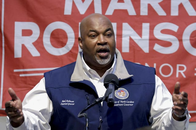 North Carolina Lt. Gov. Mark Robinson, a Republican candidate for governor, at a rally Roxboro on Jan. 26.