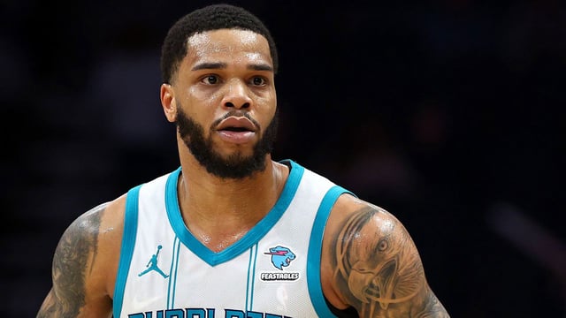CHARLOTTE, NORTH CAROLINA - FEBRUARY 07: Miles Bridges #0 of the Charlotte Hornets looks over the court during the second half of the game against the Toronto Raptors at Spectrum Center on February 07, 2024 in Charlotte, North Carolina. NOTE TO USER: User expressly acknowledges and agrees that, by downloading and or using this photograph, User is consenting to the terms and conditions of the Getty Images License Agreement. (Photo by Jared C. Tilton/Getty Images)