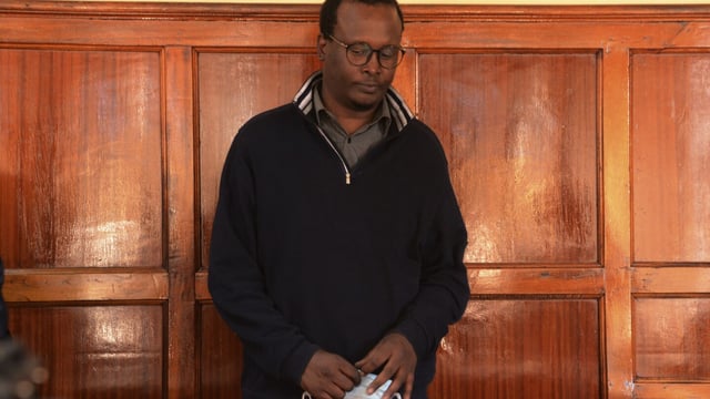 Kevin Adam Kinyanjui Kangethe appears at the Mililani law court in Nairobi, Kenya, on Jan. 31, 2024. The Nairobi police chief said early Thursday, Feb. 8, 2024, that Kangethe, a murder suspect who was awaiting extradition to the United States, had slipped out of a police station cell and jumped into one of the privately owned minivans that are the main transportation source in Kenya. (AP Photo)