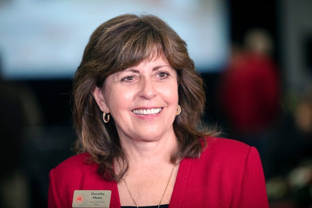 Idaho Republican Party state chairman Dorothy Moon talks to the media during the Idaho Republican Party 2022 General Election Night Celebration held at The Grove Hotel in Boise, Idaho, Tuesday, on Nov. 8, 2022.