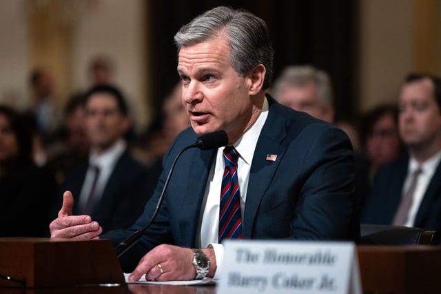 FBI Director Christopher Wray testifies during a Congressional full committee hearing in Washington, DC, on January 31, 2024.