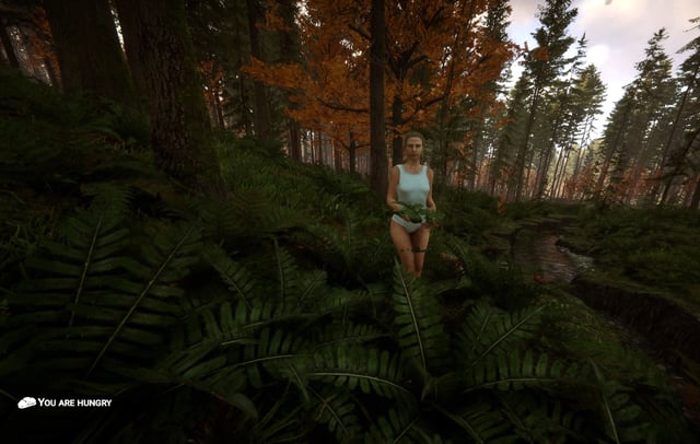 Virginia walks towards the player in the forest