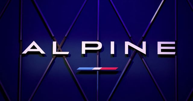 An Alpine logo is shown at the 2022 Paris Auto Show in France, October 17, 2022. REUTERS/Gonzalo Fuentes/File Photo