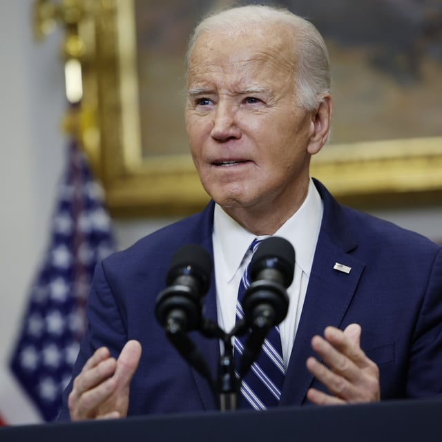 U.S. President Joe Biden delivers remarks on the reported death of Alexei Navalny from the Roosevelt Room of the White House on February 16, 2024 in Washington, DC. Biden has faced calls to step aside as the Democratic candidate following questions about his age.