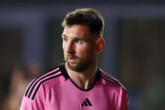 Lionel Messi looks on during the second half of Inter Miami's friendly match against Newell's Old Boys at DRV PNK Stadium on February 15, 2024.