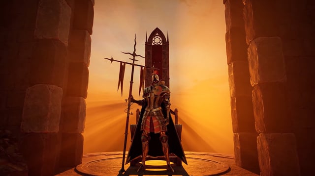 A king stands proud by his throne.