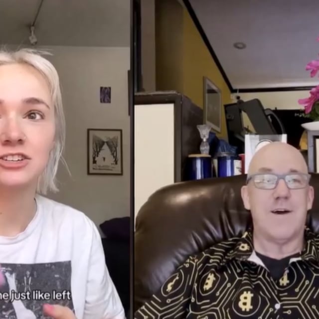 A screenshot from Ben Hart's video shared on X, including a grab from Madi Hart's video from TikTok. The back and forth between the father and daughter has gained viral attention.