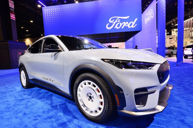 Ford shows off the new model 2024 Ford Mustang Mach-E Rally during the Chicago Auto Show at McCormick Place convention center in Chicago, Illinois on February 8, 2024.The show will be open to the public on February 10 and run through February 19. (Photo by Jacek Boczarski/Anadolu via Getty Images)