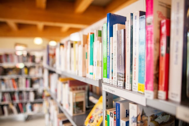 Library shelves. 