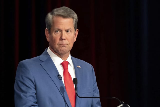 Brian Kemp during the Atlanta Press Club Loudermilk-Young Debate Series in Atlanta, on Oct. 17, 2022. 