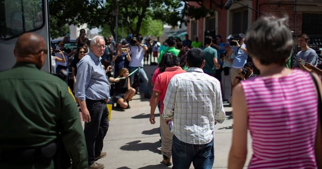 Migrants arrive at the Casa Vides Annunciation House shelter in El Paso after being released from U.S. Customs and Border Protection custody, on June 24, 2018.