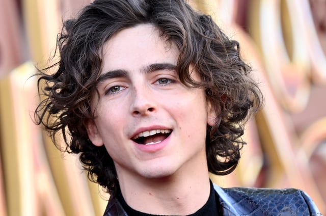 Person with curly hair wearing a black turtleneck and a textured jacket on the red carpet