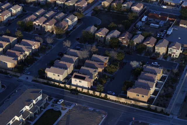 An aerial view of the subdivision housing, Thursday, Feb. 8, 2024, in Las Vegas.