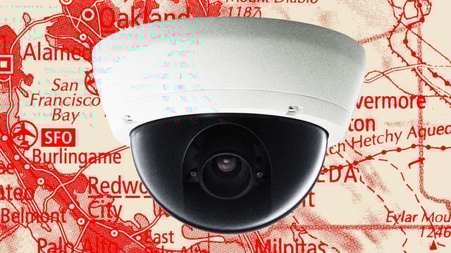 Domed security camera against the backdrop of a map of San Francisco