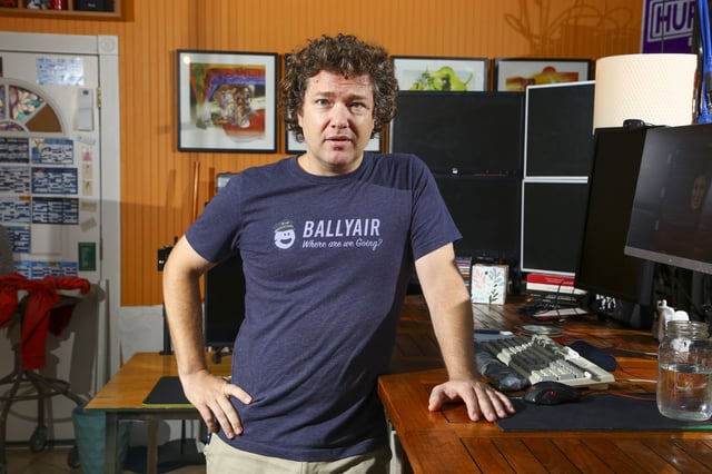 Media consultant Tim Burke, 44, stands in his digital media studio at the Seminole Heights home which he shares with his wife, Tampa City Council member Lynn Hurtak, on Tuesday, July 18, 2023, in Tampa where agents with FBI conducted a search and seizure of personal electronics and notebooks in early May.