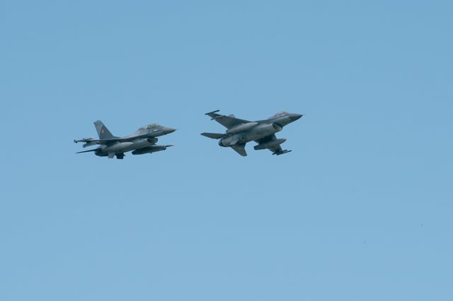 Two F-16s in the air
